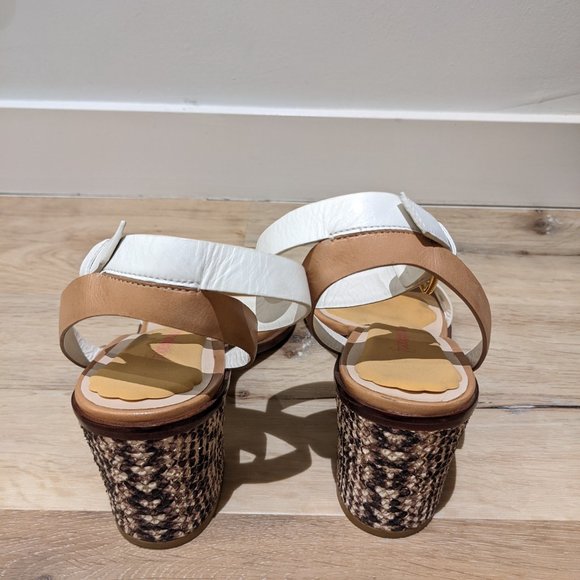 White Cole Haan Reptile Print Block Sandals / Heels, Size 9 with 3 inch heel - Picture 2 of 5